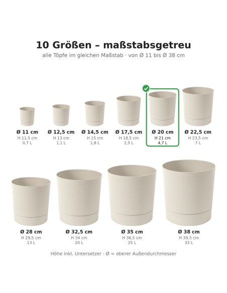 Coprivaso rotondo Ø20 × 21 cm opaco, 4,7 L – Bianco cotone | Töpferkönig