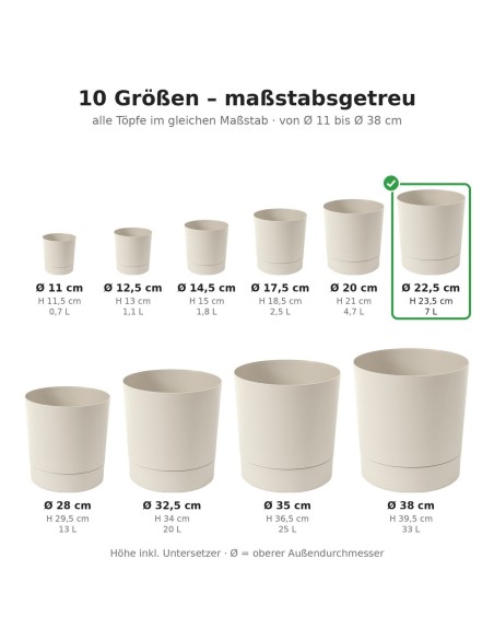 Cache-pot rond Ø23 × 24 cm mat, 7 L – Coton | Töpferkönig