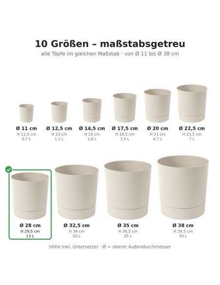 Übertopf rund Ø28 × 30 cm Matt, 13 L – Baumwolle | Töpferkönig