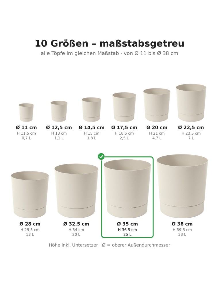 Cubremacetas redondo Ø35 × 37 cm mate, 25 L – Blanco algodón | Töpferkönig