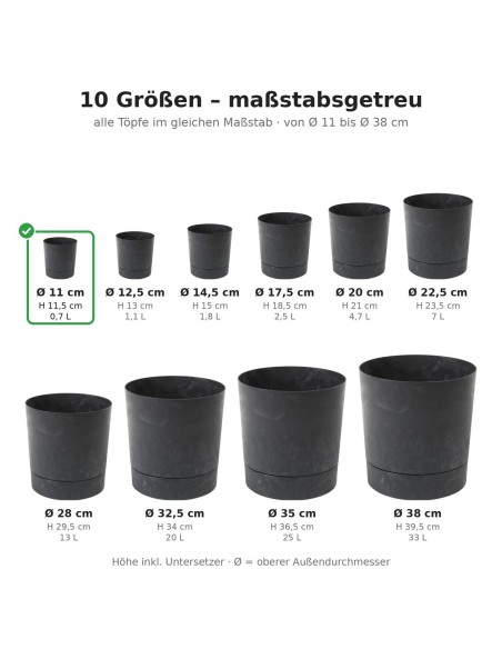 Sierpot rond Ø11 × 12 cm betonlook, 0,7 L – Betonzwart | Töpferkönig