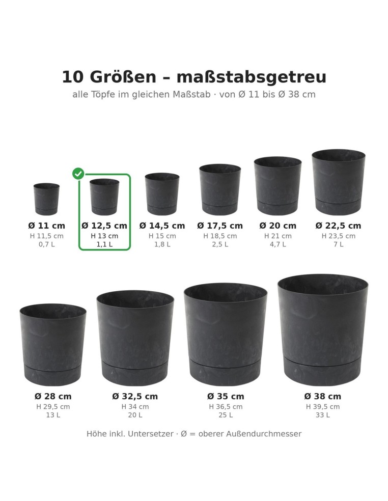 Sierpot rond Ø13 × 13 cm betonlook, 1,1 L – Betonzwart | Töpferkönig