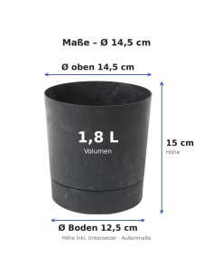 Cubremacetas redondo Ø15 × 15 cm efecto hormigón, 1,8 L – Negro hormigón | Töpferkönig 2
