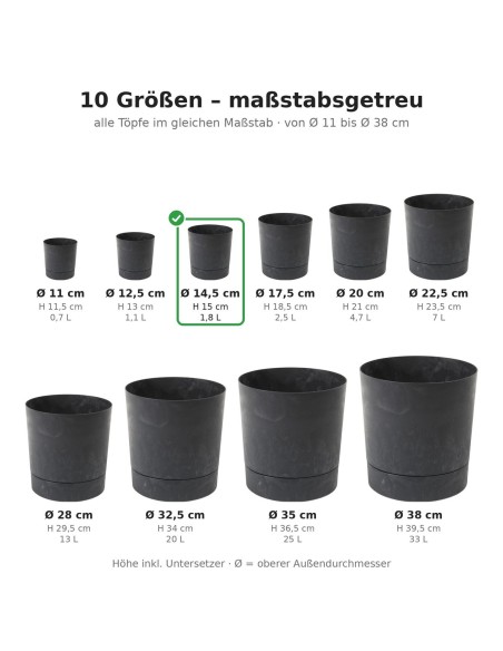 Sierpot rond Ø15 × 15 cm betonlook, 1,8 L – Betonzwart | Töpferkönig