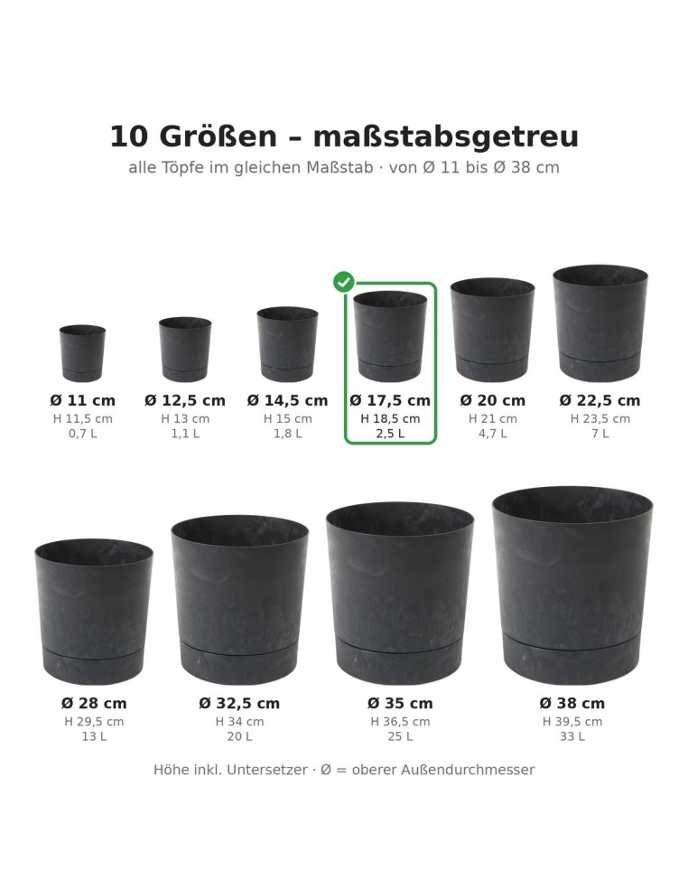 Übertopf rund Ø18 × 19 cm Beton-Optik, 2,5 L – Beton Schwarz | Töpferkönig