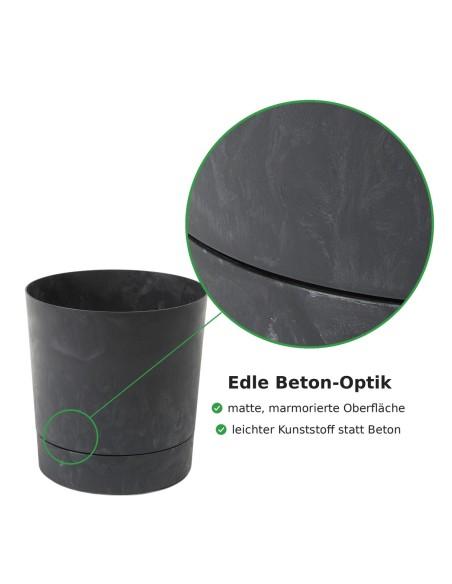 Übertopf rund Ø18 × 19 cm Beton-Optik, 2,5 L – Beton Schwarz | Töpferkönig