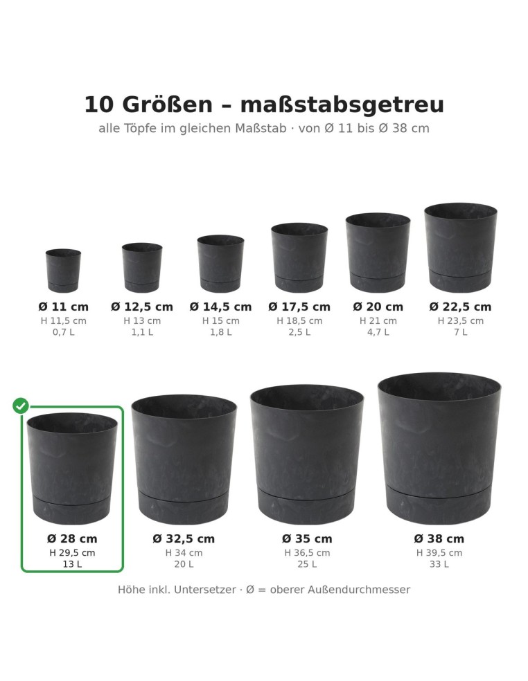 Sierpot rond Ø28 × 30 cm betonlook, 13 L – Betonzwart | Töpferkönig