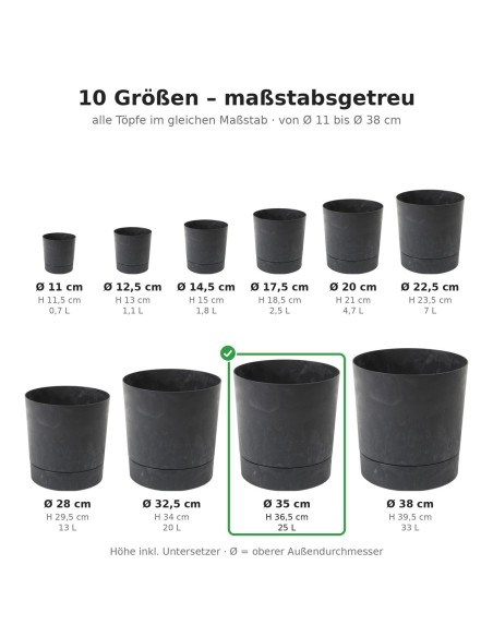 Cache-pot rond Ø35 × 37 cm aspect béton, 25 L – Béton noir | Töpferkönig