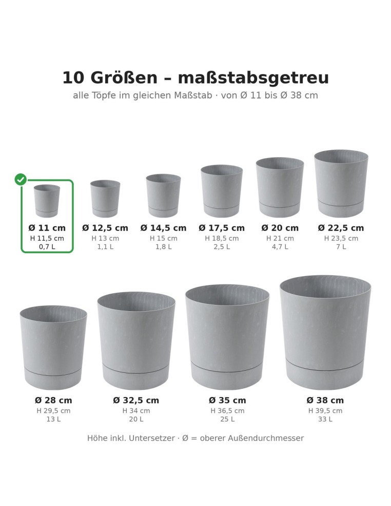 Coprivaso rotondo Ø11 × 12 cm effetto cemento, 0,7 L – Grigio cemento | Töpferkönig