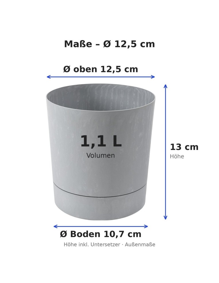 Sierpot rond Ø13 × 13 cm betonlook, 1,1 L – Betongrijs | Töpferkönig