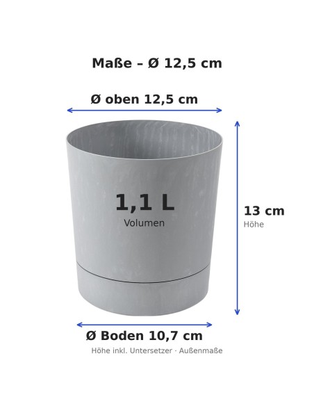 Sierpot rond Ø13 × 13 cm betonlook, 1,1 L – Betongrijs | Töpferkönig