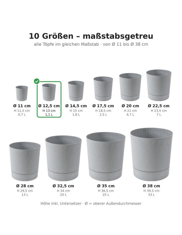 Sierpot rond Ø13 × 13 cm betonlook, 1,1 L – Betongrijs | Töpferkönig