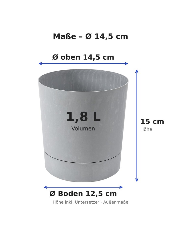 Cubremacetas redondo Ø15 × 15 cm efecto hormigón, 1,8 L – Gris hormigón | Töpferkönig