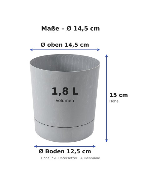 Coprivaso rotondo Ø15 × 15 cm effetto cemento, 1,8 L – Grigio cemento | Töpferkönig