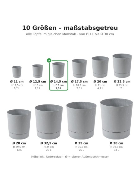 Cubremacetas redondo Ø15 × 15 cm efecto hormigón, 1,8 L – Gris hormigón | Töpferkönig