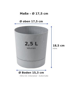 Cubremacetas redondo Ø18 × 19 cm efecto hormigón, 2,5 L – Gris hormigón | Töpferkönig 2