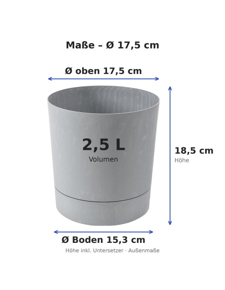 Cache-pot rond Ø18 × 19 cm aspect béton, 2,5 L – Béton gris | Töpferkönig