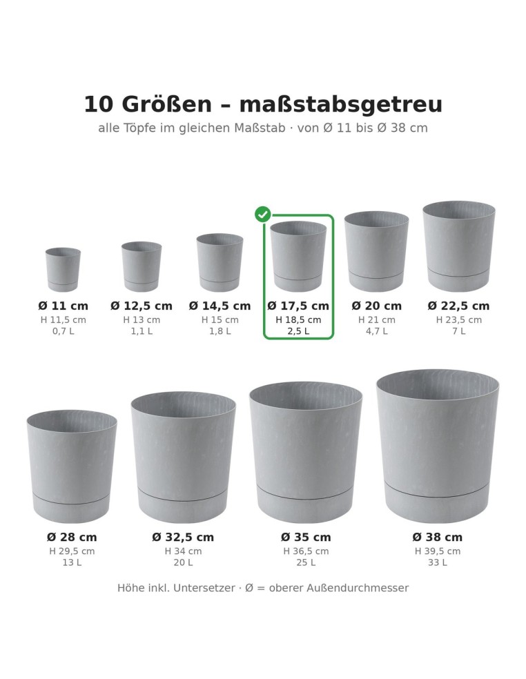 Cache-pot rond Ø18 × 19 cm aspect béton, 2,5 L – Béton gris | Töpferkönig