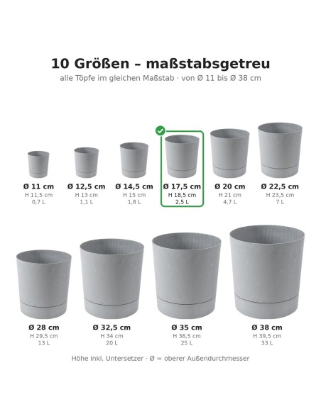 Übertopf rund Ø18 × 19 cm Beton-Optik, 2,5 L – Beton Grau | Töpferkönig