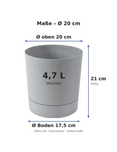Coprivaso rotondo Ø20 × 21 cm effetto cemento, 4,7 L – Grigio cemento | Töpferkönig 2