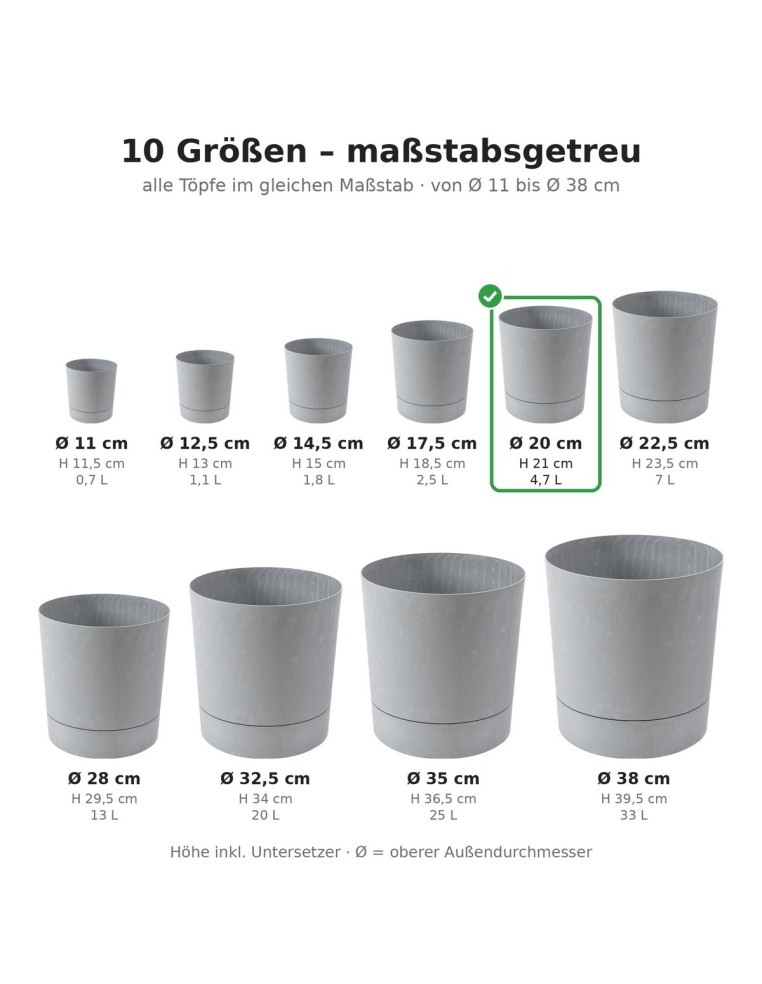 Cache-pot rond Ø20 × 21 cm aspect béton, 4,7 L – Béton gris | Töpferkönig