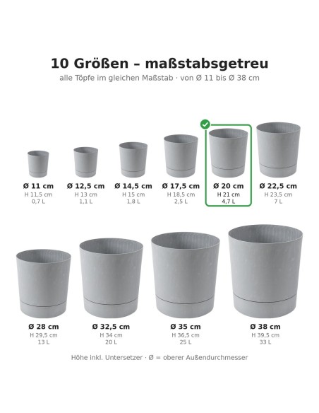 Sierpot rond Ø20 × 21 cm betonlook, 4,7 L – Betongrijs | Töpferkönig