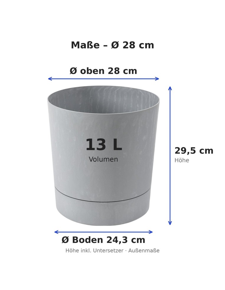 Cache-pot rond Ø28 × 30 cm aspect béton, 13 L – Béton gris | Töpferkönig