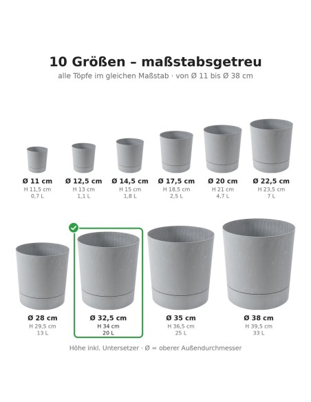 Cache-pot rond Ø33 × 34 cm aspect béton, 20 L – Béton gris | Töpferkönig