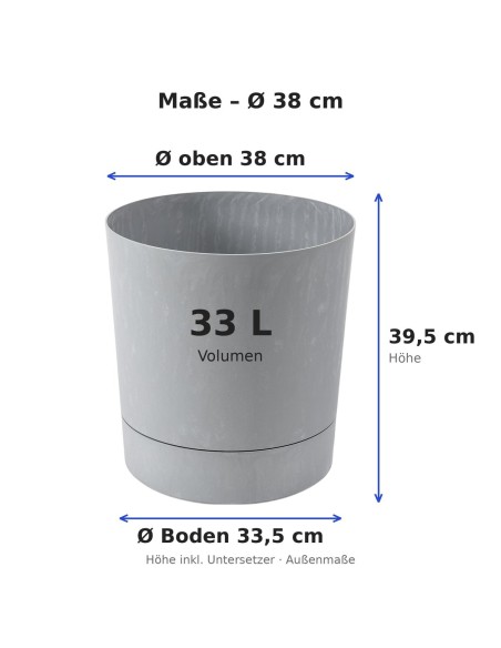 Sierpot rond Ø38 × 40 cm betonlook, 33 L – Betongrijs | Töpferkönig
