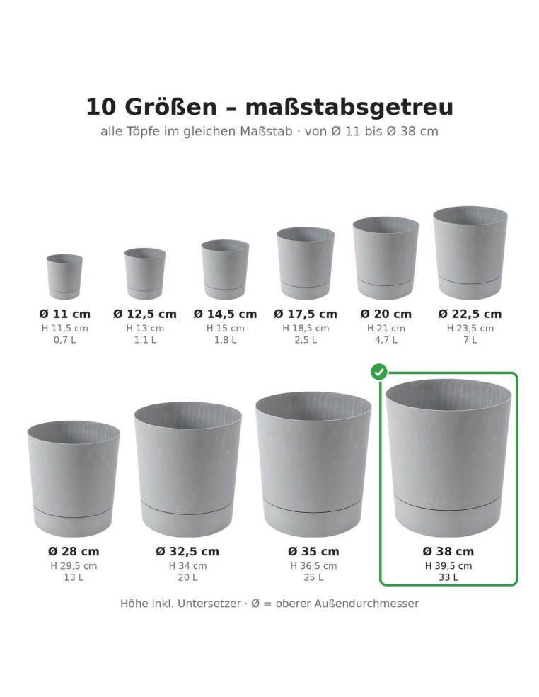 Cubremacetas redondo Ø38 × 40 cm efecto hormigón, 33 L – Gris hormigón | Töpferkönig