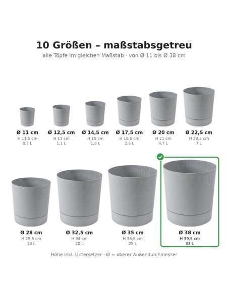 Coprivaso rotondo Ø38 × 40 cm effetto cemento, 33 L – Grigio cemento | Töpferkönig