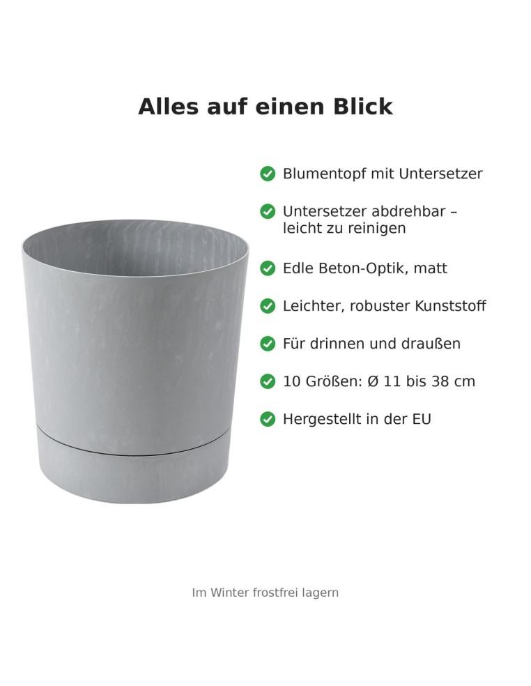 Cache-pot rond Ø38 × 40 cm aspect béton, 33 L – Béton gris | Töpferkönig