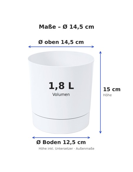Cache-pot rond Ø15 × 15 cm mat, 1,8 L – Blanc | Töpferkönig