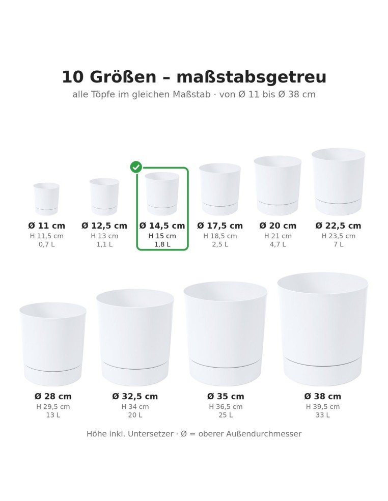 Coprivaso rotondo Ø15 × 15 cm opaco, 1,8 L – Bianco | Töpferkönig