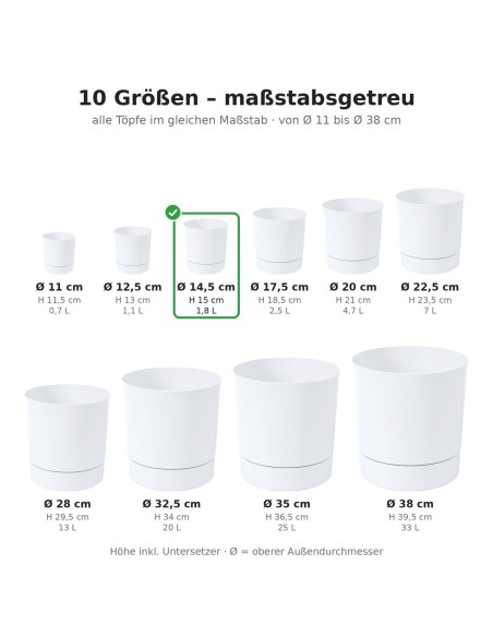 Coprivaso rotondo Ø15 × 15 cm opaco, 1,8 L – Bianco | Töpferkönig