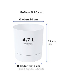 Übertopf rund Ø20 × 21 cm Matt, 4,7 L – Weiß | Töpferkönig 2