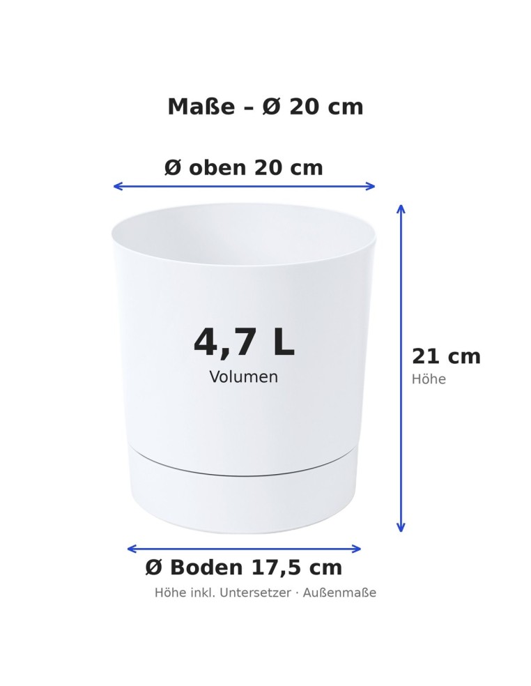 Übertopf rund Ø20 × 21 cm Matt, 4,7 L – Weiß | Töpferkönig