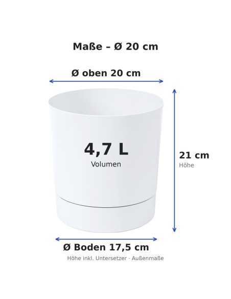 Coprivaso rotondo Ø20 × 21 cm opaco, 4,7 L – Bianco | Töpferkönig
