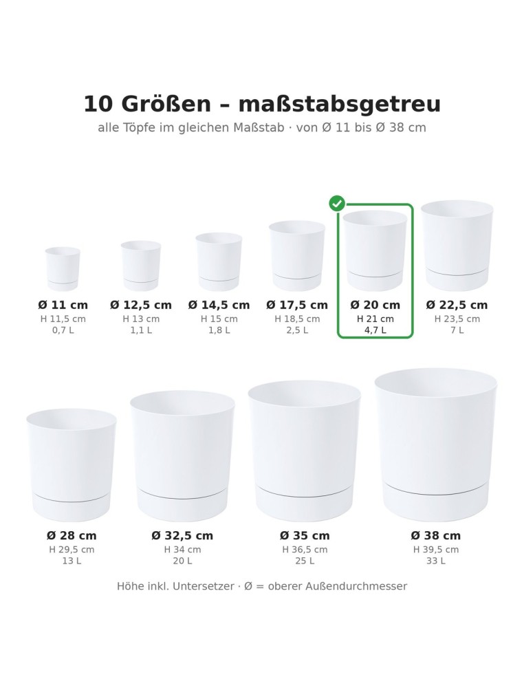 Cache-pot rond Ø20 × 21 cm mat, 4,7 L – Blanc | Töpferkönig