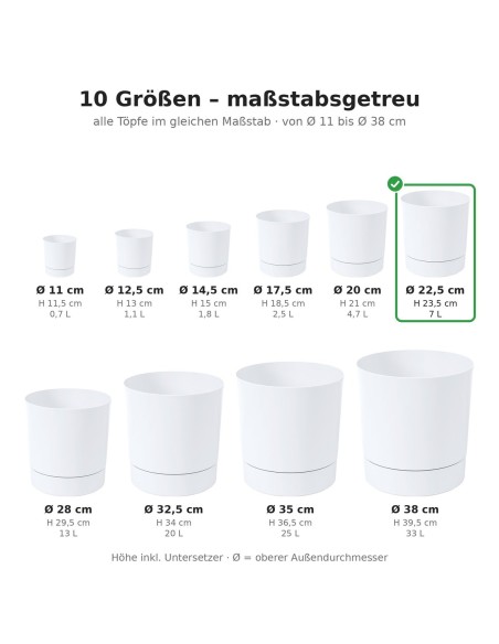 Coprivaso rotondo Ø23 × 24 cm opaco, 7 L – Bianco | Töpferkönig