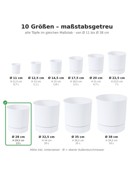 Coprivaso rotondo Ø28 × 30 cm opaco, 13 L – Bianco | Töpferkönig