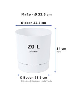 Cache-pot rond Ø33 × 34 cm mat, 20 L – Blanc | Töpferkönig 2