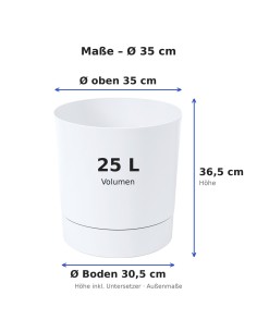 Cache-pot rond Ø35 × 37 cm mat, 25 L – Blanc | Töpferkönig 2