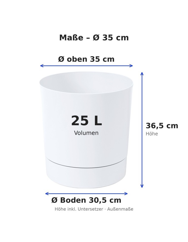 Cache-pot rond Ø35 × 37 cm mat, 25 L – Blanc | Töpferkönig