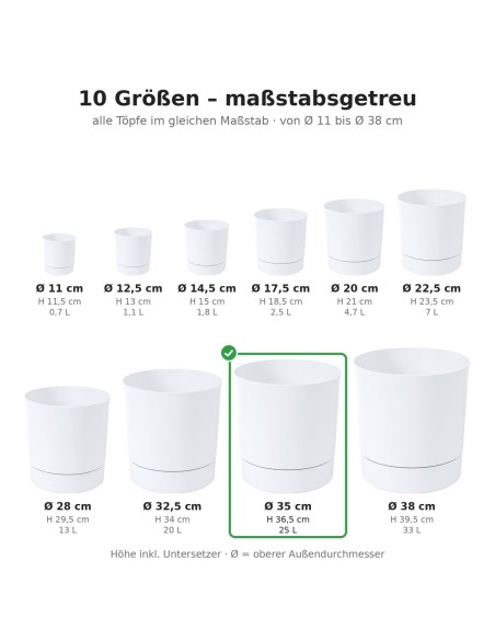 Cache-pot rond Ø35 × 37 cm mat, 25 L – Blanc | Töpferkönig