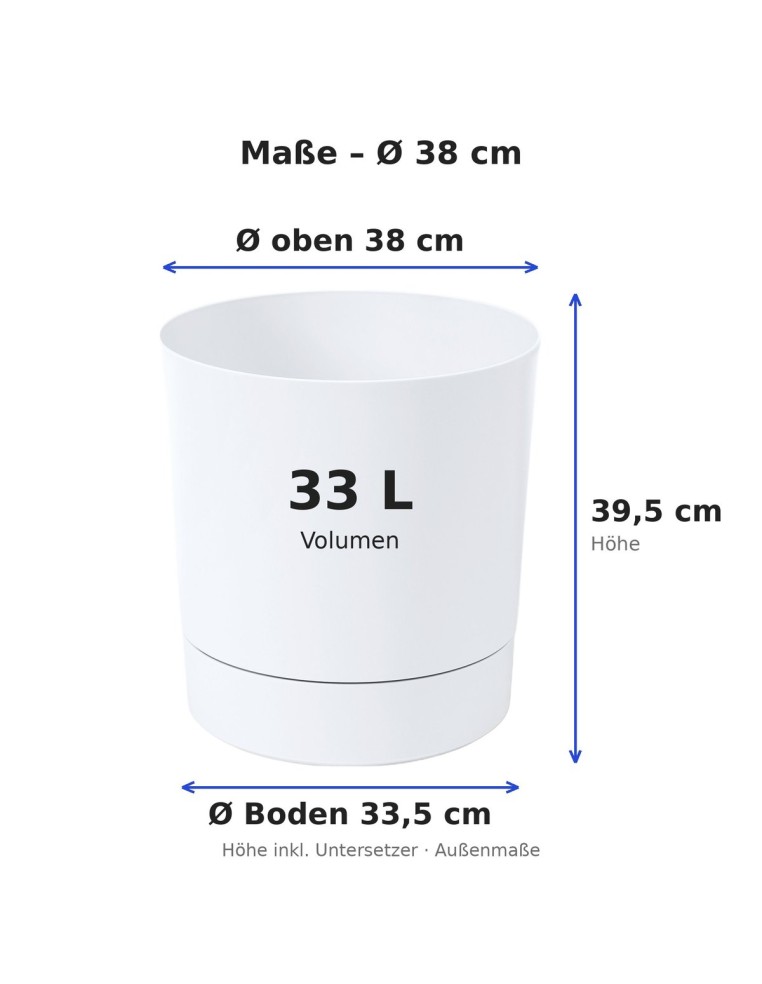 Übertopf rund Ø38 × 40 cm Matt, 33 L – Weiß | Töpferkönig
