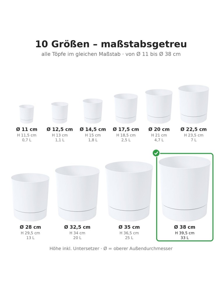 Übertopf rund Ø38 × 40 cm Matt, 33 L – Weiß | Töpferkönig