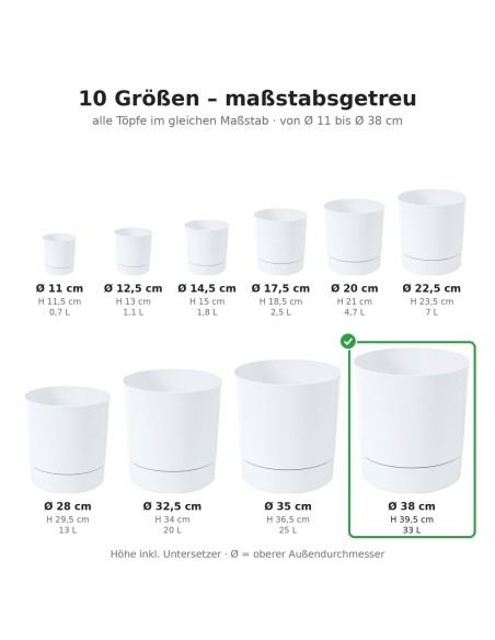 Sierpot rond Ø38 × 40 cm mat, 33 L – Wit | Töpferkönig