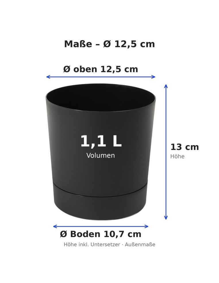 Cache-pot rond Ø13 × 13 cm mat, 1,1 L – Noir | Töpferkönig