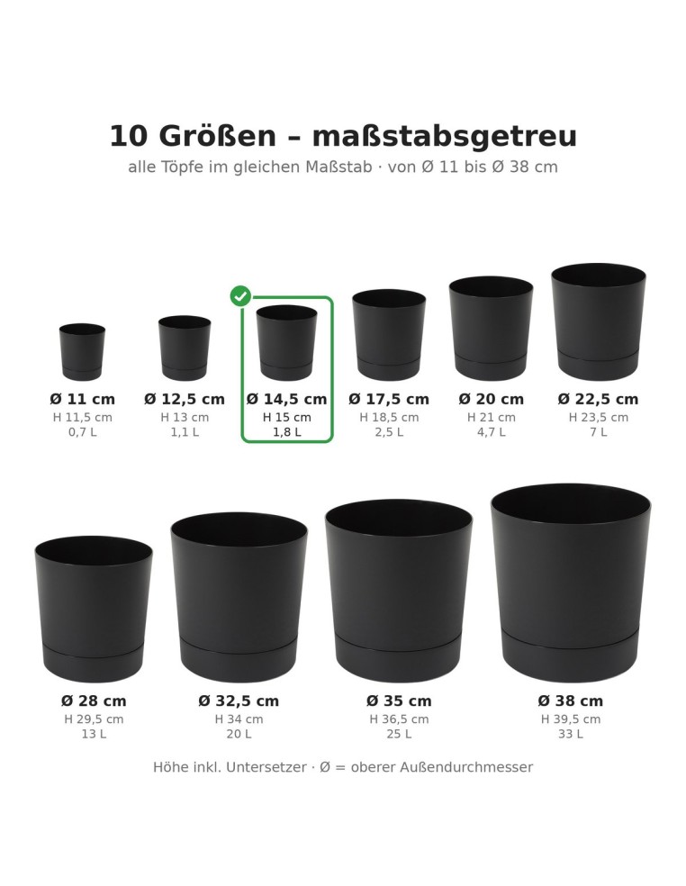 Sierpot rond Ø15 × 15 cm mat, 1,8 L – Zwart | Töpferkönig